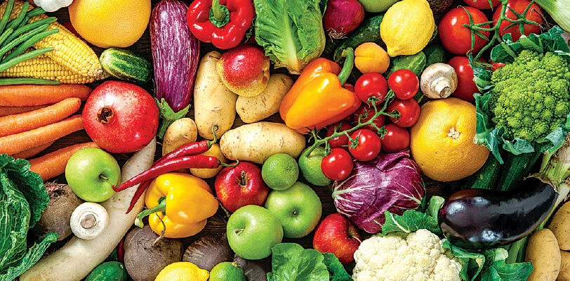 A variety of colorful fruits and vegetables